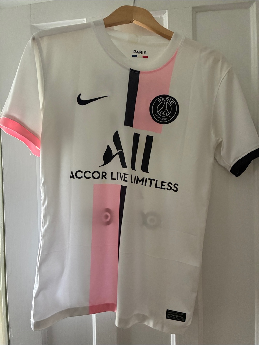 Nike White, Pink & Black PSG Soccer Jersey